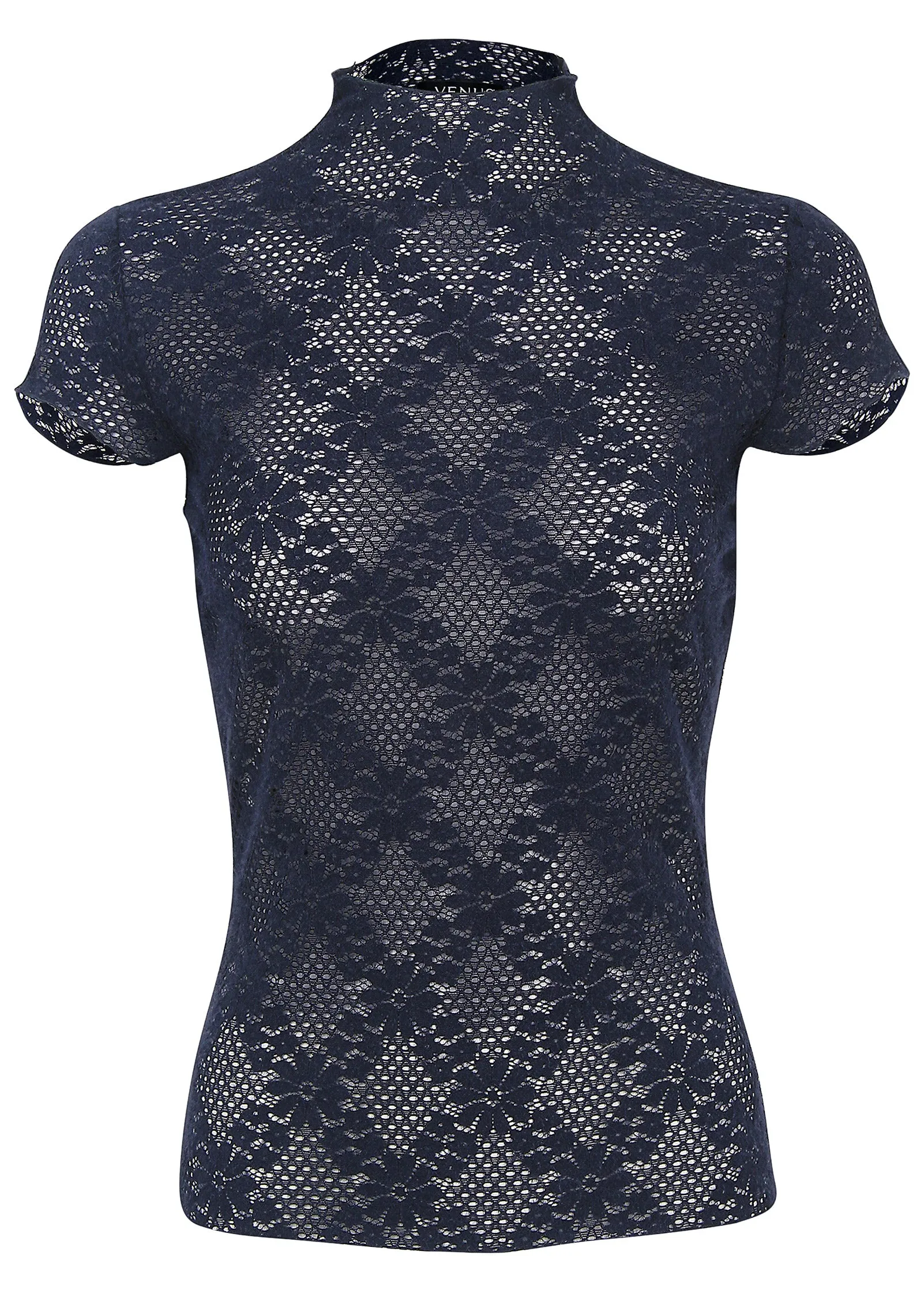 Lace Mock Neck Top - Navy