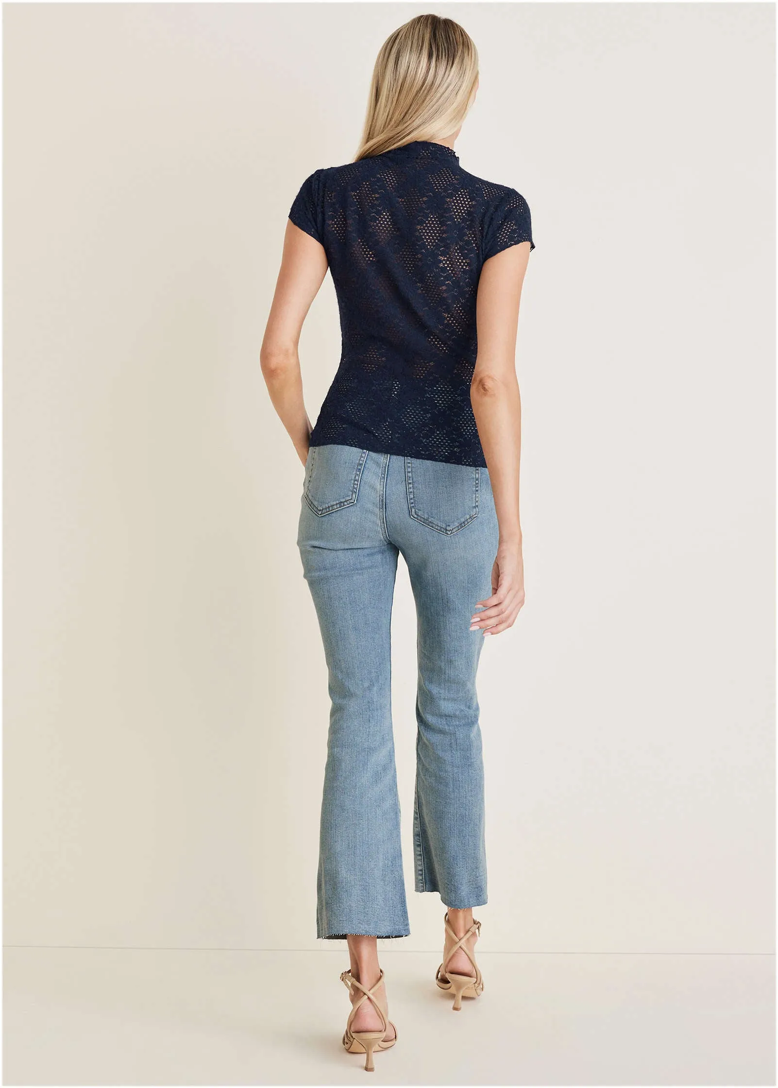Lace Mock Neck Top - Navy