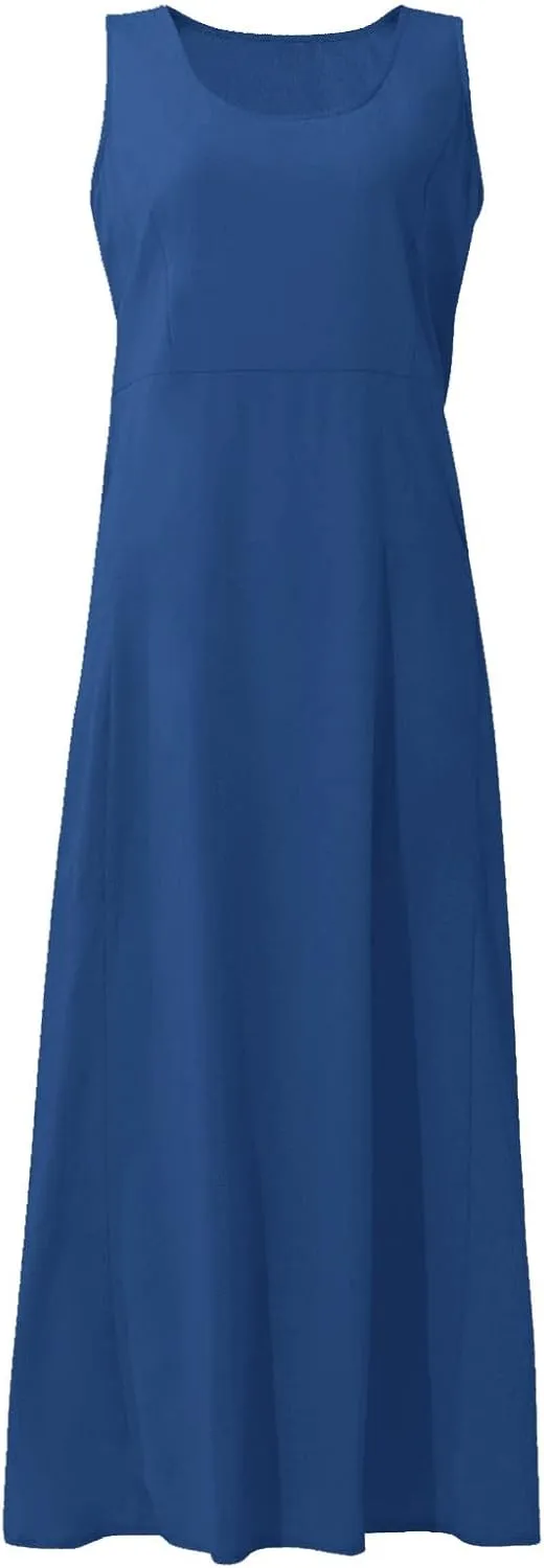 Linen Summer Dresses for Women 2025 Plus Size Maxi Flowy Sleeveless Sun Dress Beach Boho Casual Sundresses with Pockets