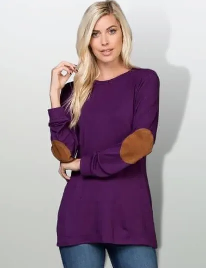 Long-Sleeved Knit Tunic with Suede Elbow Patches