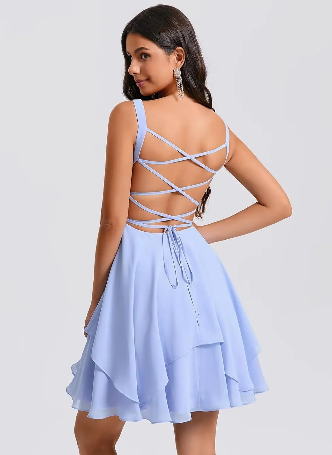 Loyeloy Women's Scoop Neck Short Bridesmaid Dresses with Pockets 2025 Sexy Backless Chiffon Formal Party Dress
