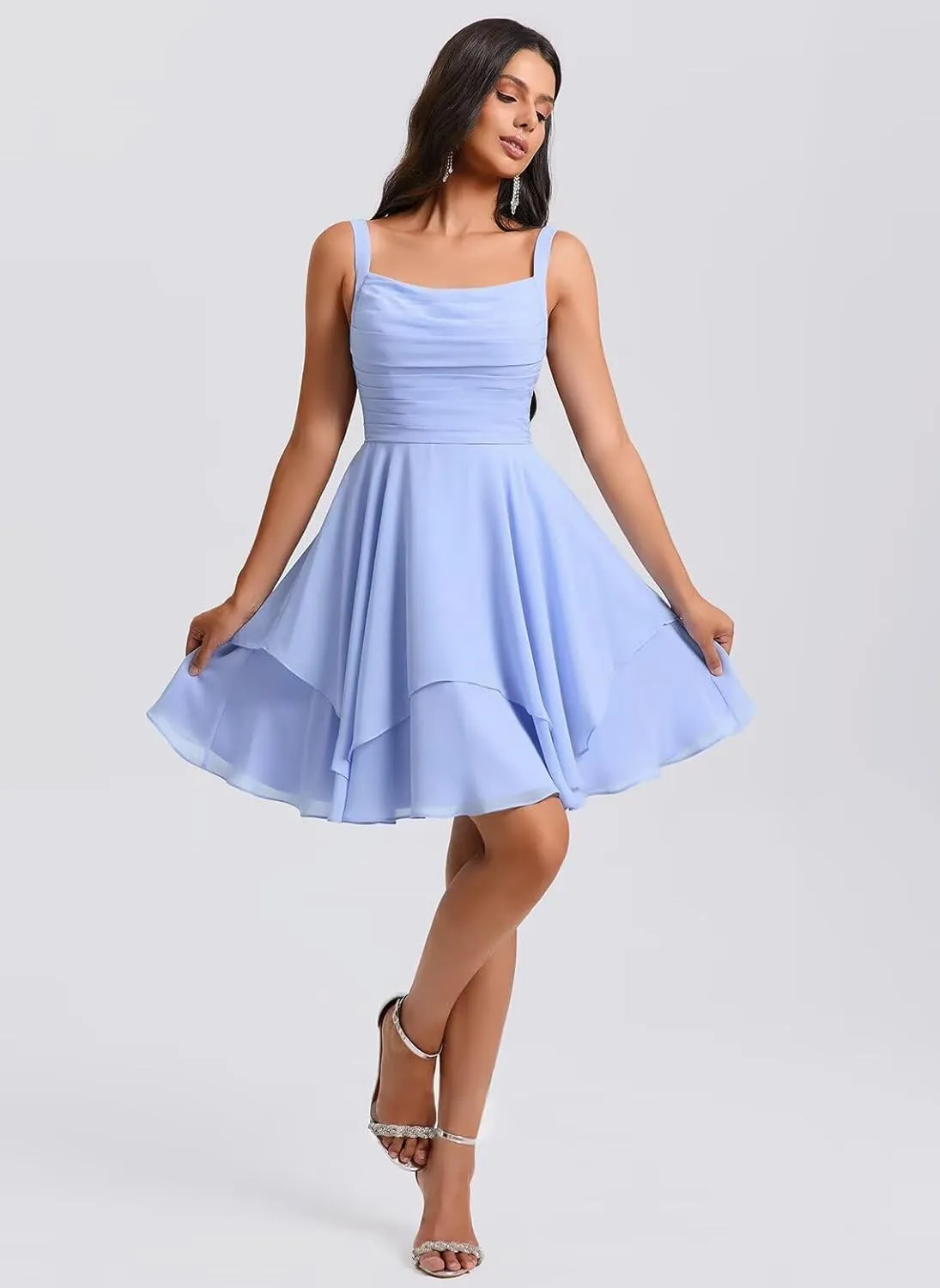 Loyeloy Women's Scoop Neck Short Bridesmaid Dresses with Pockets 2025 Sexy Backless Chiffon Formal Party Dress