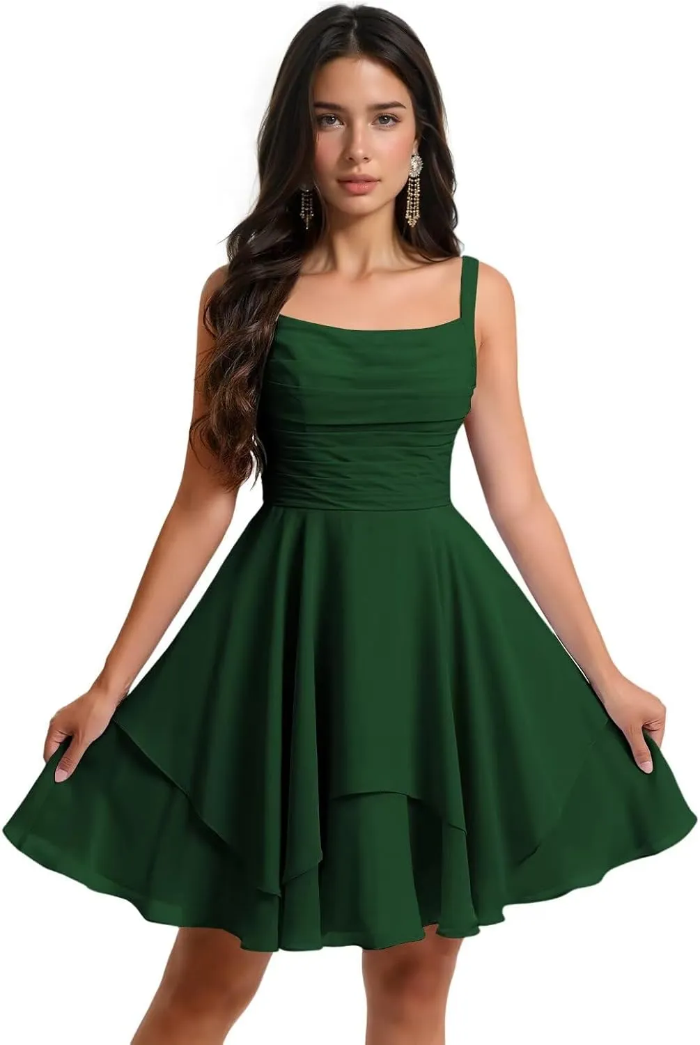 Loyeloy Women's Scoop Neck Short Bridesmaid Dresses with Pockets 2025 Sexy Backless Chiffon Formal Party Dress