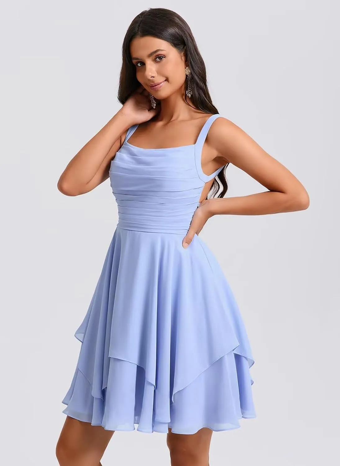 Loyeloy Women's Scoop Neck Short Bridesmaid Dresses with Pockets 2025 Sexy Backless Chiffon Formal Party Dress