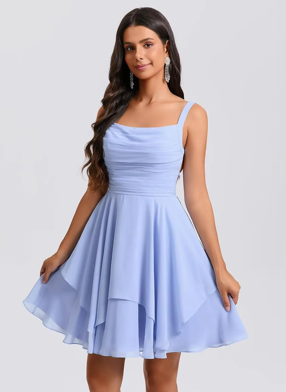 Loyeloy Women's Scoop Neck Short Bridesmaid Dresses with Pockets 2025 Sexy Backless Chiffon Formal Party Dress