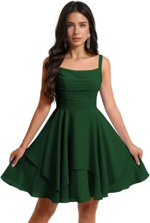 Loyeloy Women's Scoop Neck Short Bridesmaid Dresses with Pockets 2025 Sexy Backless Chiffon Formal Party Dress