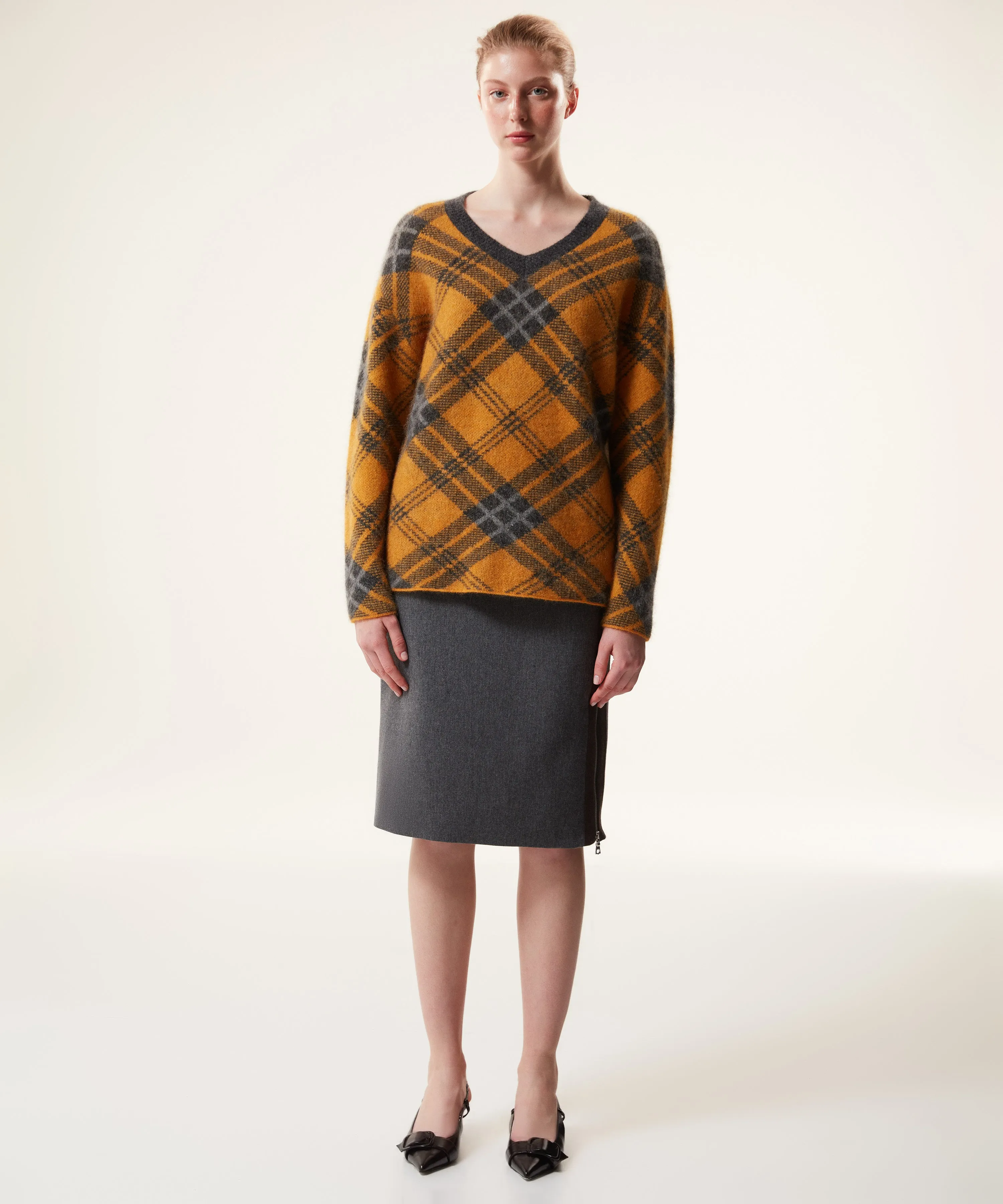 Machka Plaid Pattern Sweater Yellow