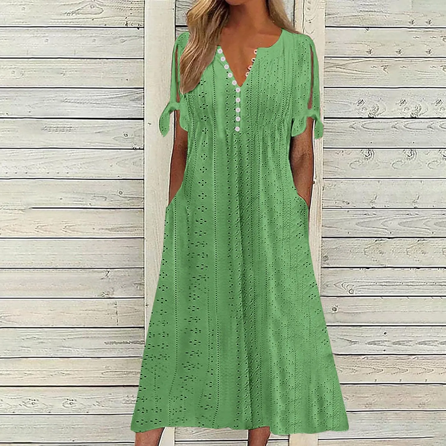 Maxi Long Dresses for Women 2025 Trendy Short Sleeve Eyelet Tshirt Dress Casual Summer Beach Vacation Sundress