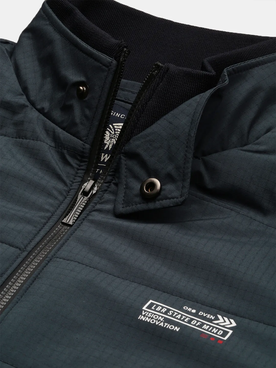 Men Navy Blue Windcheater Rapid-Dry Mock Collar Bomber Jacket