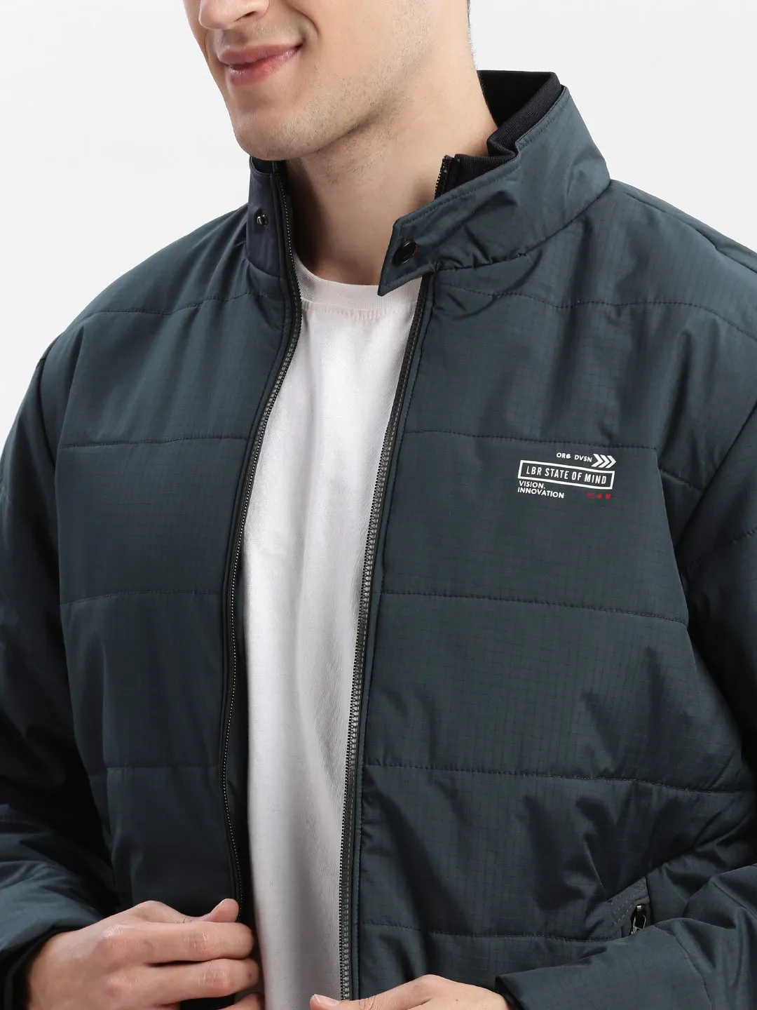 Men Navy Blue Windcheater Rapid-Dry Mock Collar Bomber Jacket