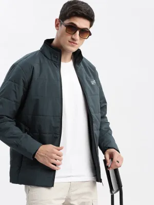 Men Navy Blue Windcheater Rapid-Dry Mock Collar Bomber Jacket