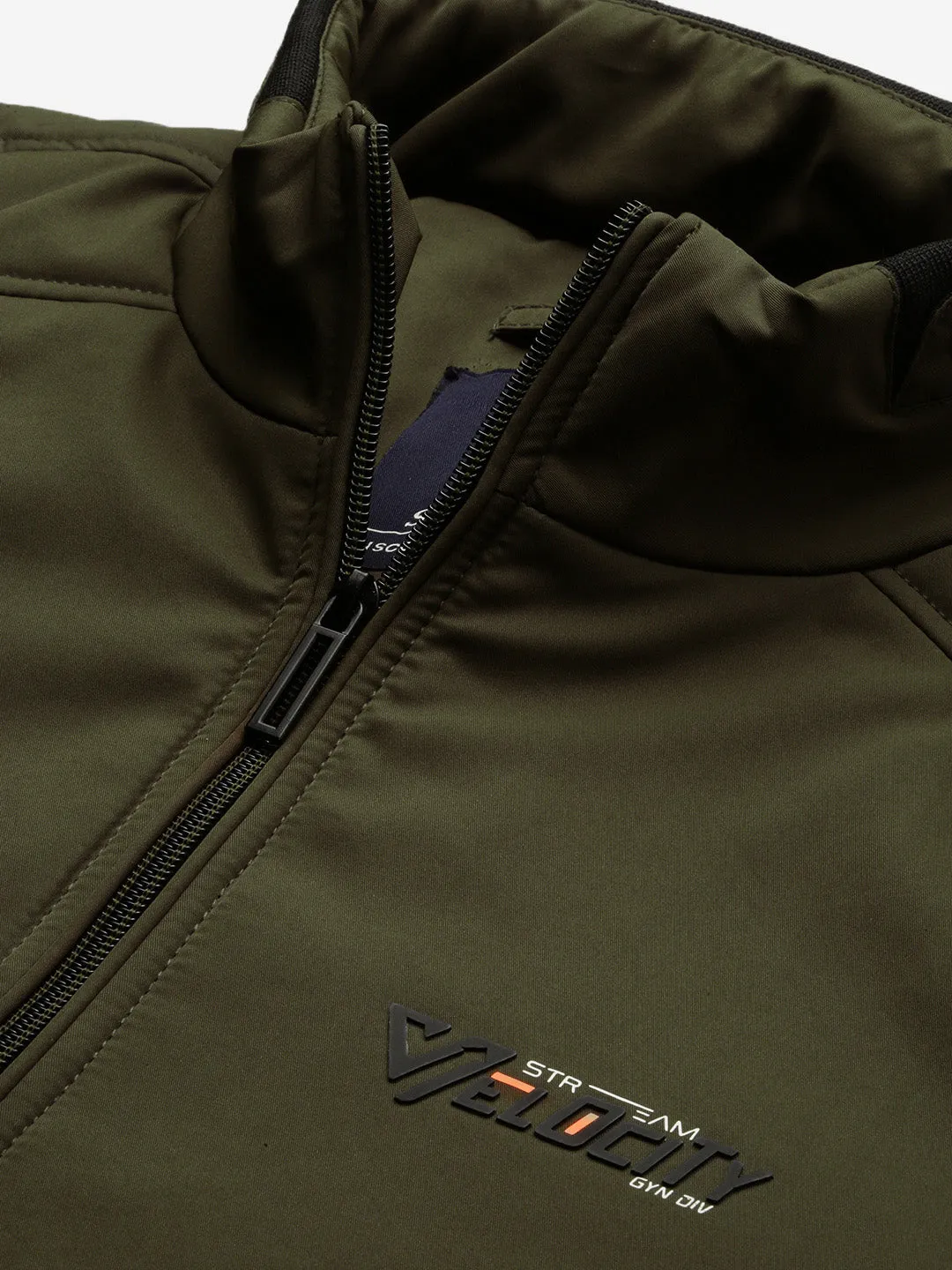 Men Olive Mock Collar Rapid Dry Windcheater Bomber Jacket