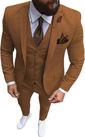 Men's 3 Piece Regualr Fit One Button Formal Business Men Suit Groomsman Tuxedos for Wedding(Blazer Vest Pant)