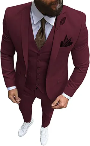 Men's 3 Piece Regualr Fit One Button Formal Business Men Suit Groomsman Tuxedos for Wedding(Blazer Vest Pant)