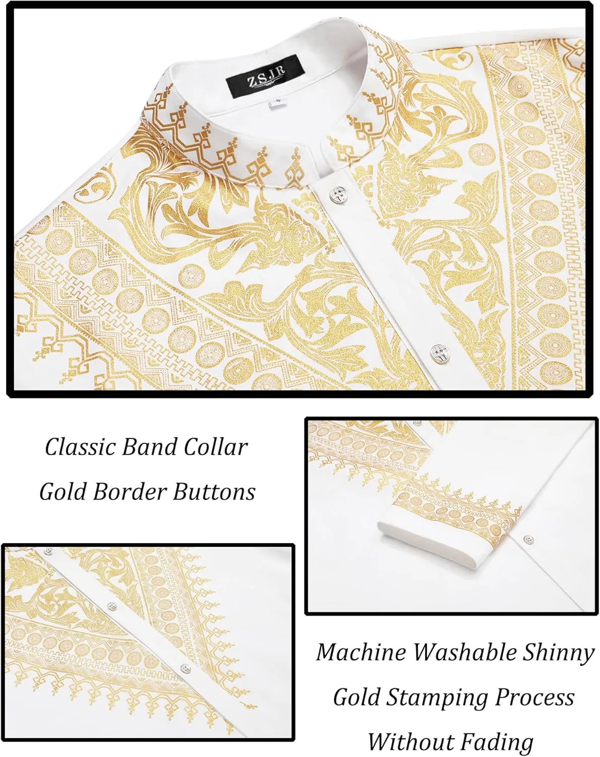 Mens African 2 Piece Set Metallic Traditional Suit Gold Stamp Printed African Dashiki Shirt and Pants Outfit