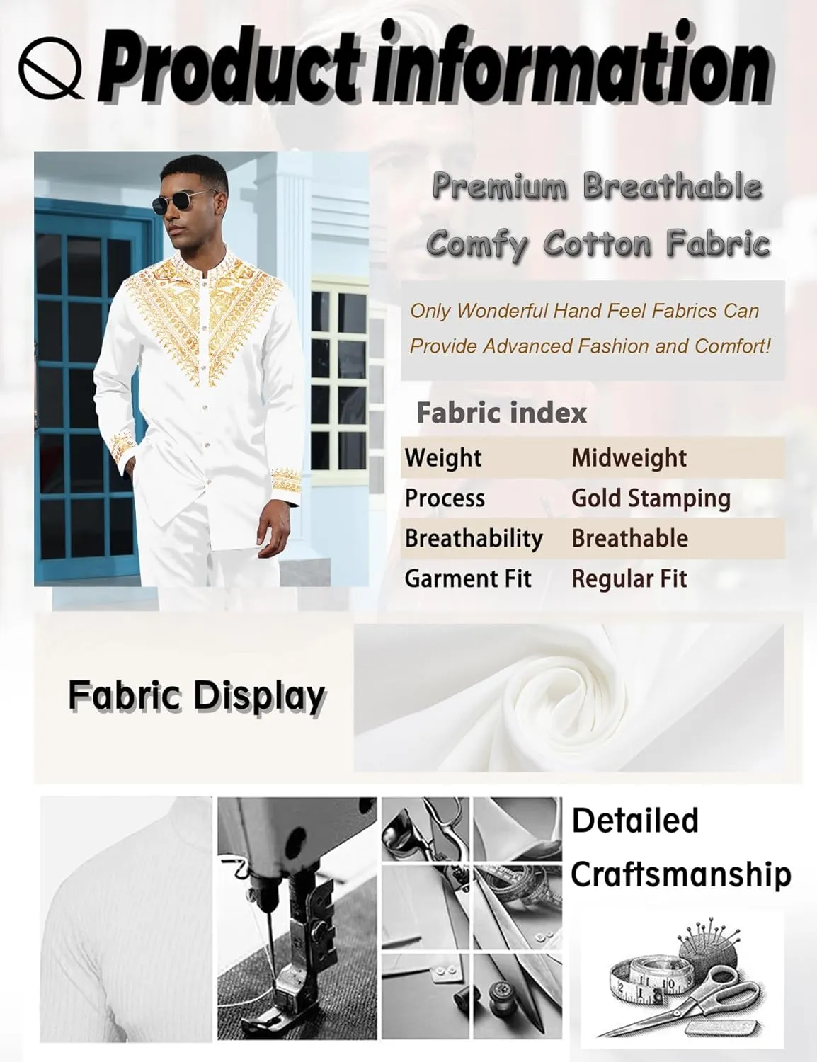 Mens African 2 Piece Set Metallic Traditional Suit Gold Stamp Printed African Dashiki Shirt and Pants Outfit