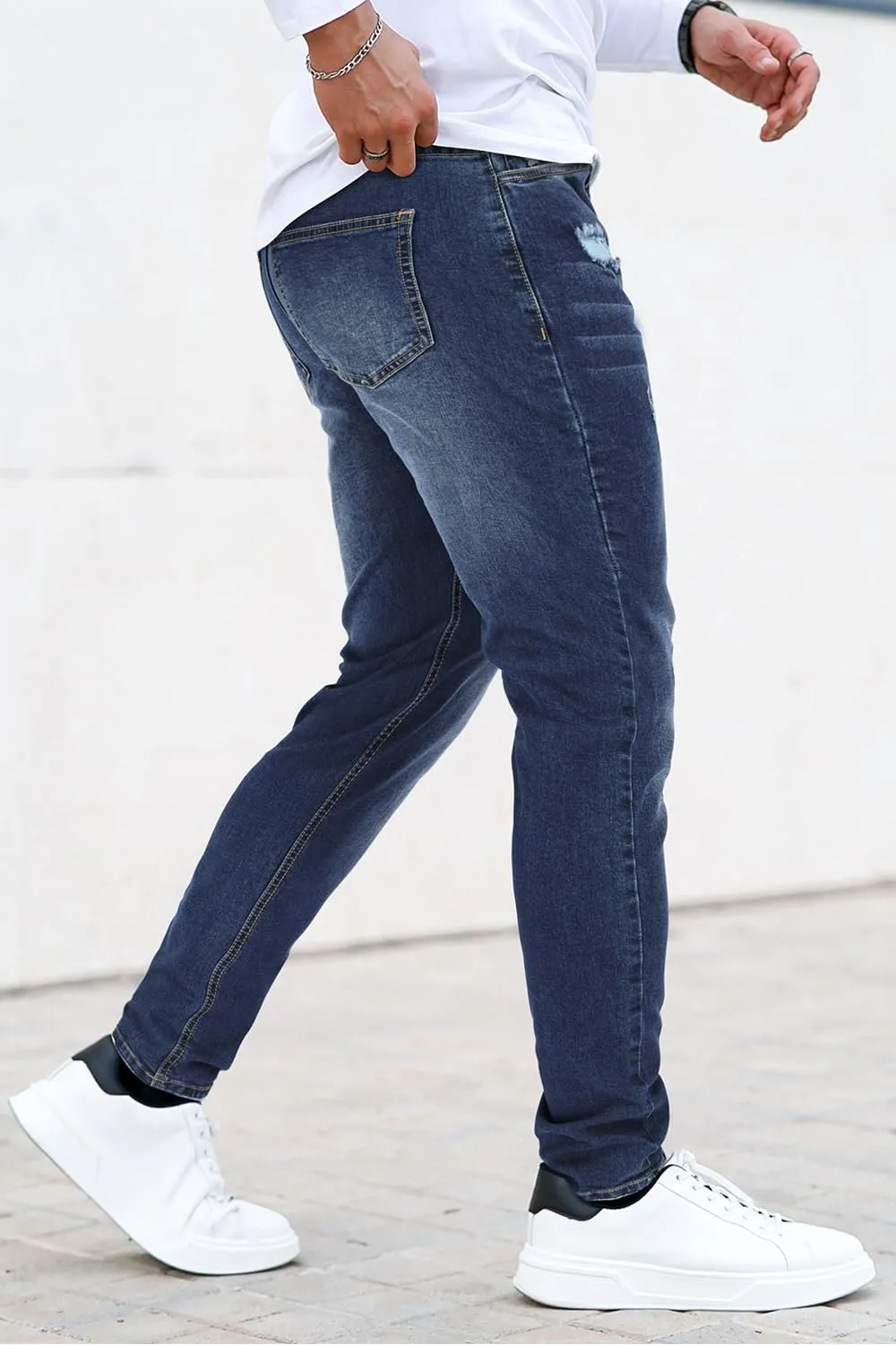 Men's Classic Slim Fit Stretchy Jeans for Men Skinny Flex Denim Pants Ripped Designer