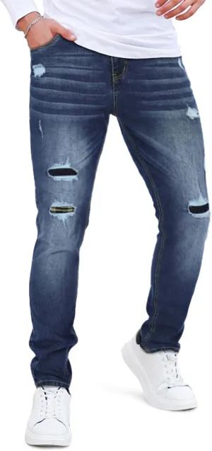 Men's Classic Slim Fit Stretchy Jeans for Men Skinny Flex Denim Pants Ripped Designer