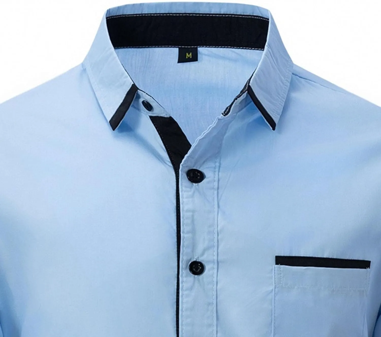 Men's Contrast Slim Long Sleeve Shirt Fit Casual Button Down Dress Shirt Collar Fashion Wrinkle-Resistant Shirt