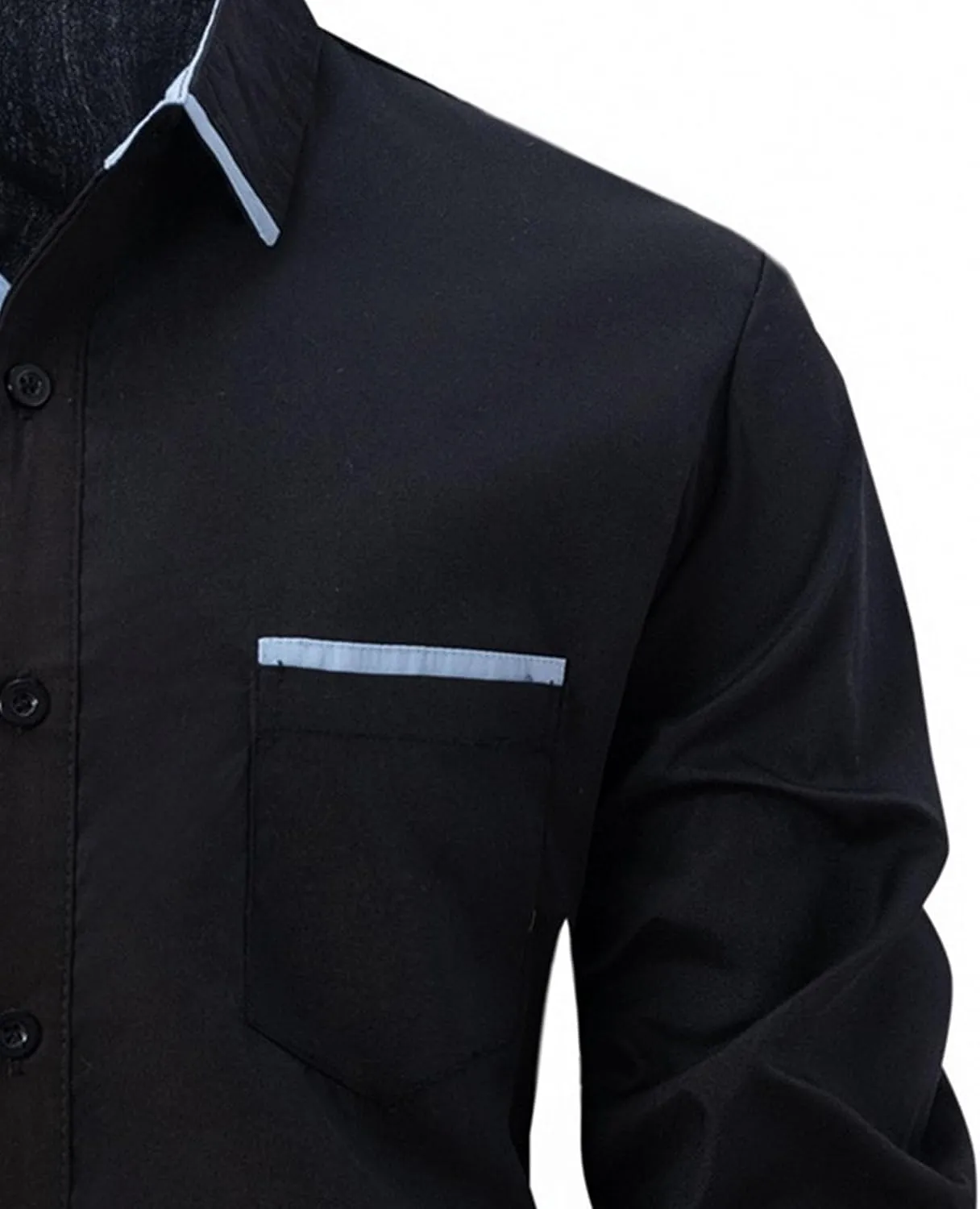 Men's Contrast Slim Long Sleeve Shirt Fit Casual Button Down Dress Shirt Collar Fashion Wrinkle-Resistant Shirt