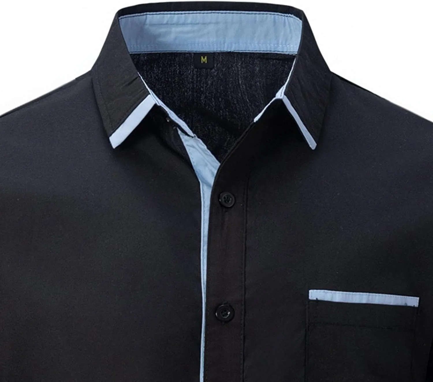 Men's Contrast Slim Long Sleeve Shirt Fit Casual Button Down Dress Shirt Collar Fashion Wrinkle-Resistant Shirt