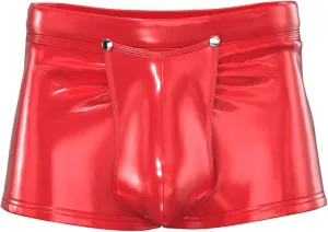 Mens Glossy Leather Zipper Button Openable Crotch Booty Shorts Pants Boxer Briefs Knickers Underwear