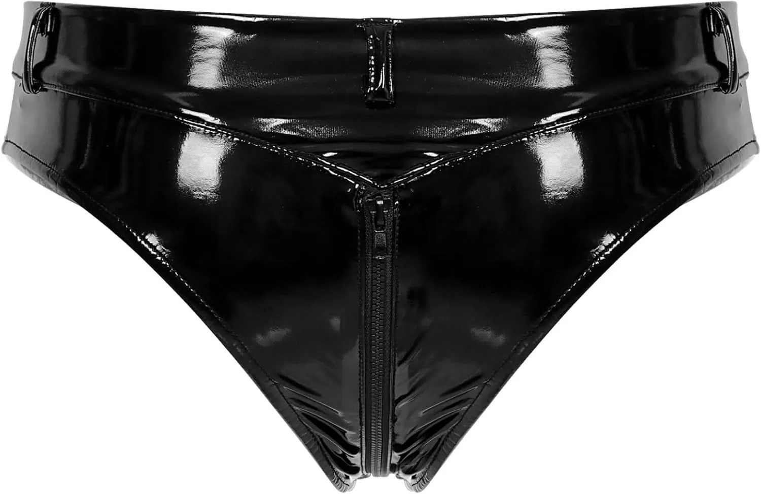Men's Latex Booty Shorts Faux Leather Low Waist Rave Bottoms Zipper Crotch Briefs Hot Pants