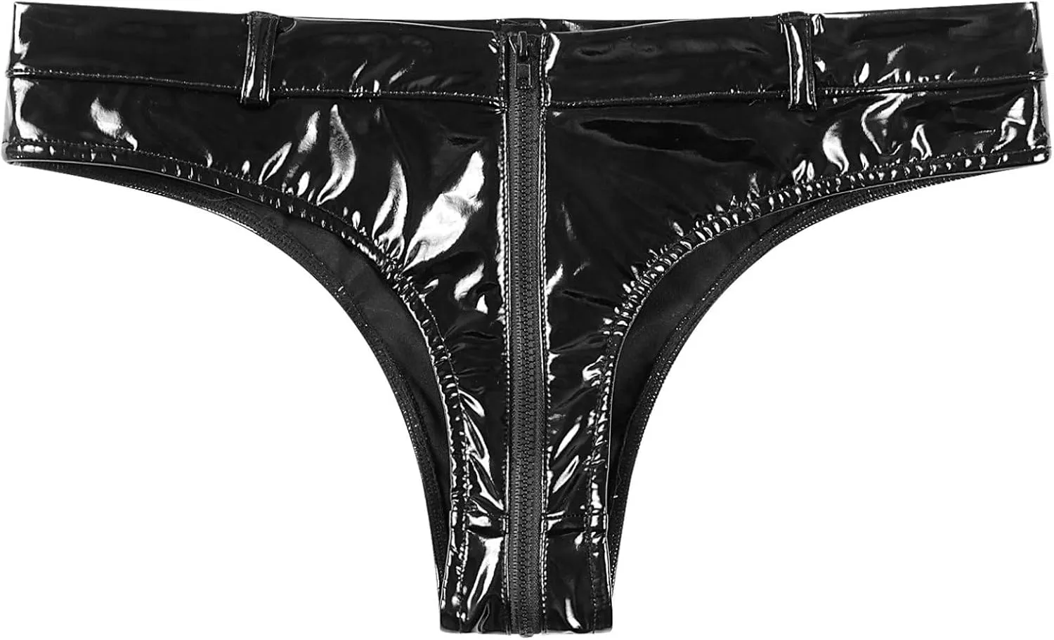 Men's Latex Booty Shorts Faux Leather Low Waist Rave Bottoms Zipper Crotch Briefs Hot Pants