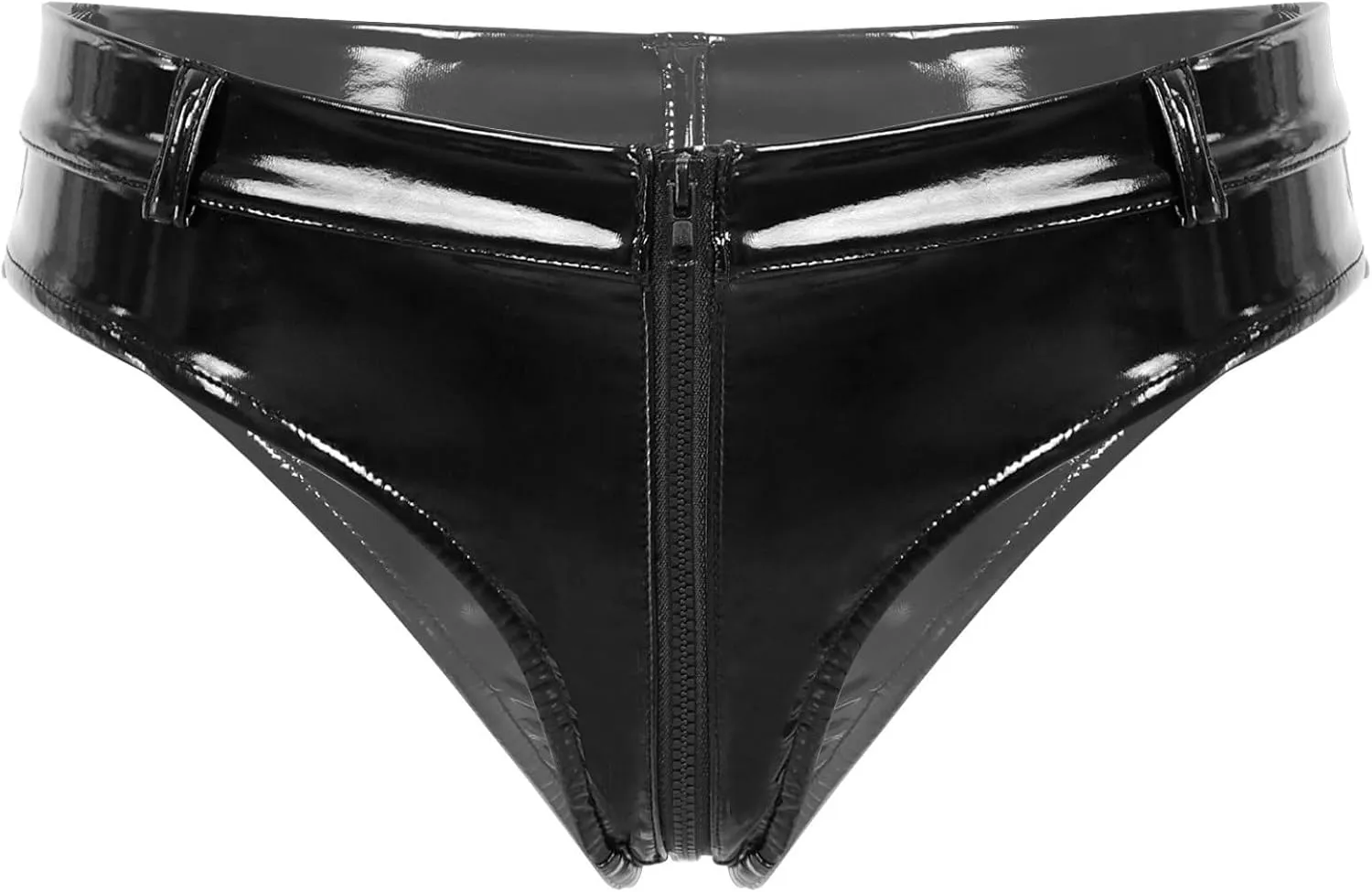 Men's Latex Booty Shorts Faux Leather Low Waist Rave Bottoms Zipper Crotch Briefs Hot Pants