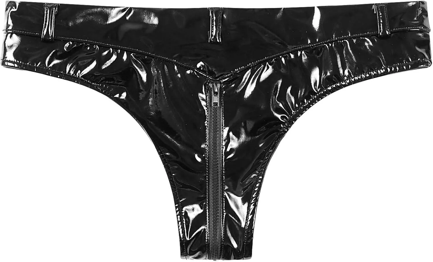 Men's Latex Booty Shorts Faux Leather Low Waist Rave Bottoms Zipper Crotch Briefs Hot Pants