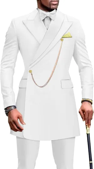 Men`s Suits Slim Fit Blazer and Pants Set Dashiki Outfits with Bow Tie Chain Kerchief African Clothes Wedding