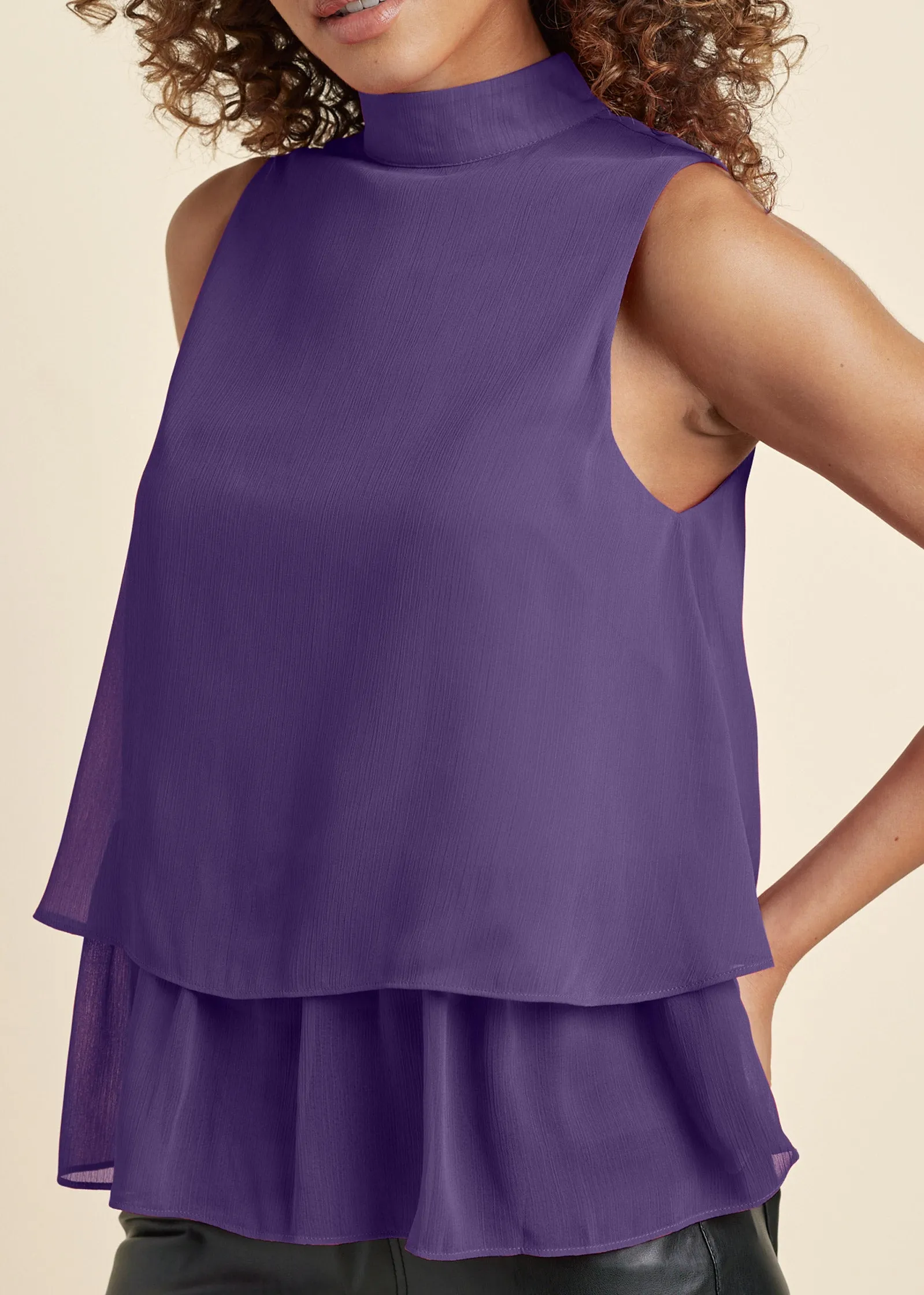 Mock Neck Tiered Top - Dark Purple