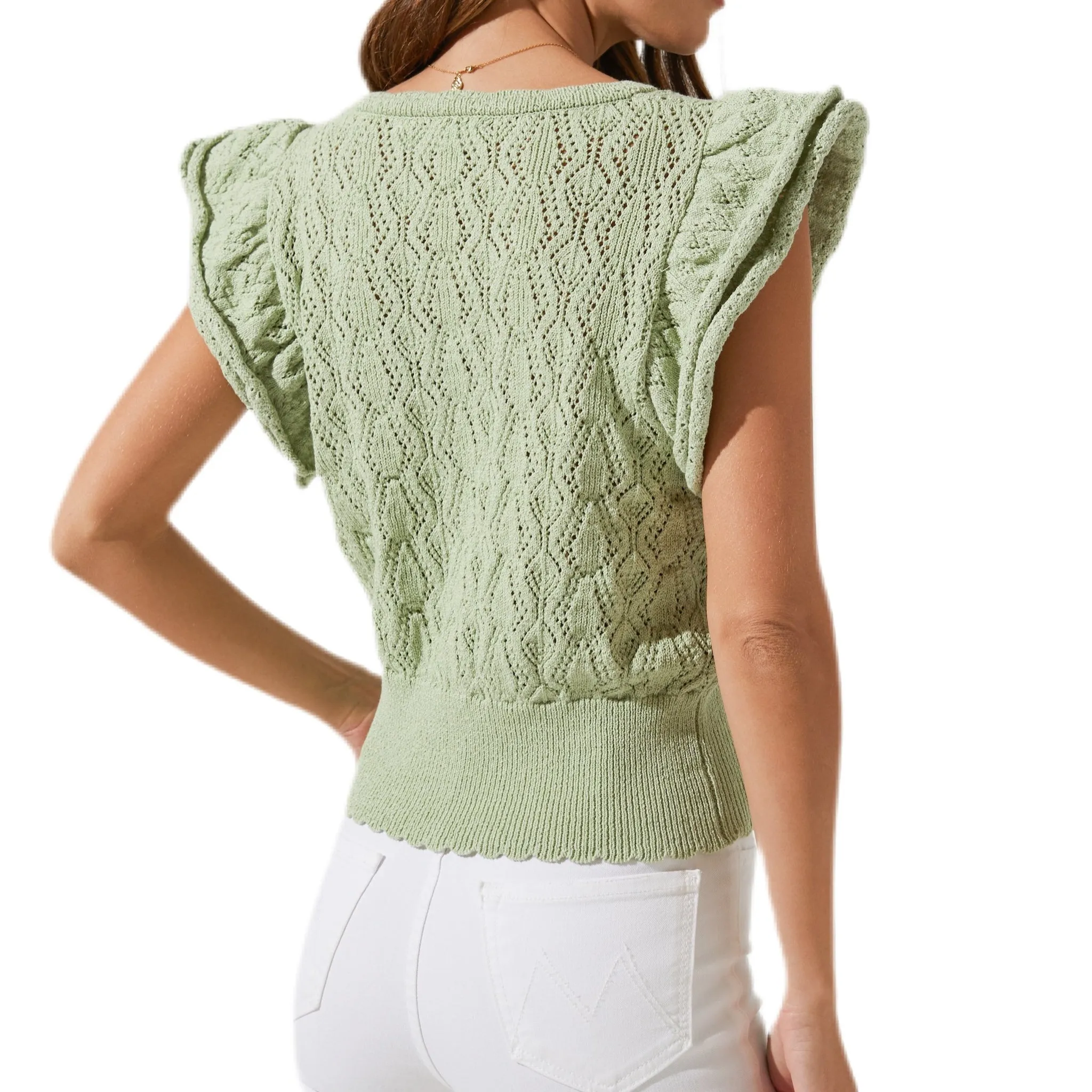 Myla Ruffle Sleeve Cardigan - Laurel Green.