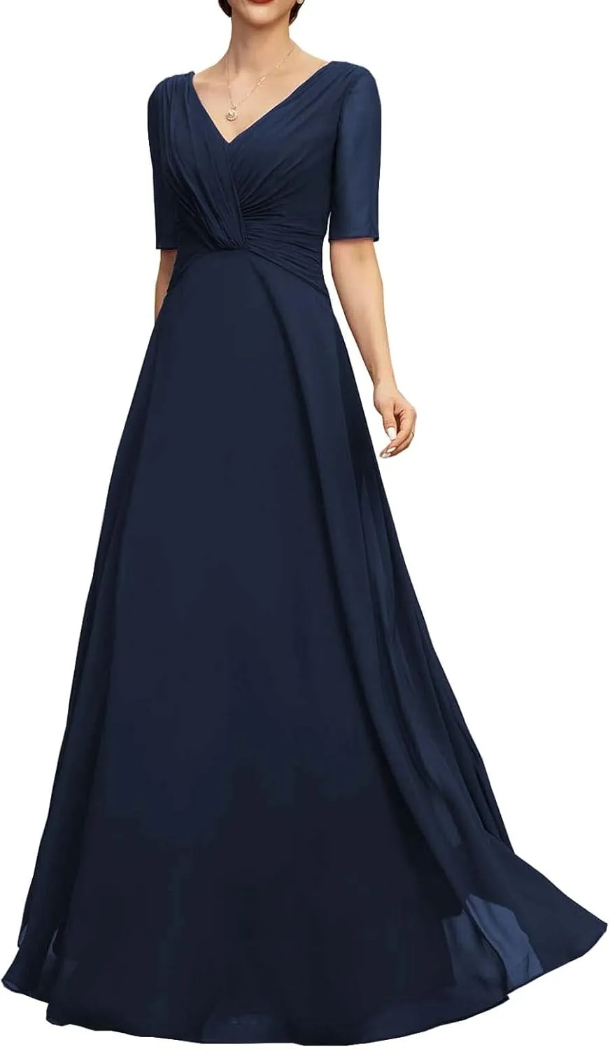 NABN Lace Appliques Mother of The Bride Dress Half Sleeves A line Chiffon Formal Wedding Party Prom Gowns for Women