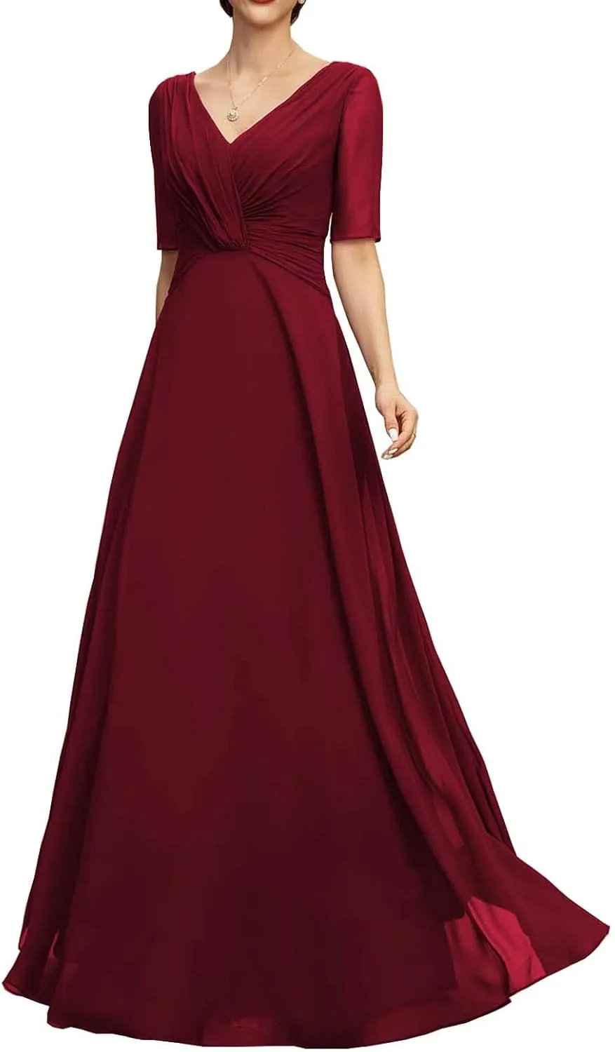 NABN Lace Appliques Mother of The Bride Dress Half Sleeves A line Chiffon Formal Wedding Party Prom Gowns for Women
