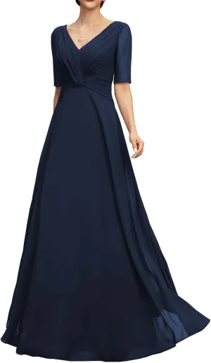 NABN Lace Appliques Mother of The Bride Dress Half Sleeves A line Chiffon Formal Wedding Party Prom Gowns for Women