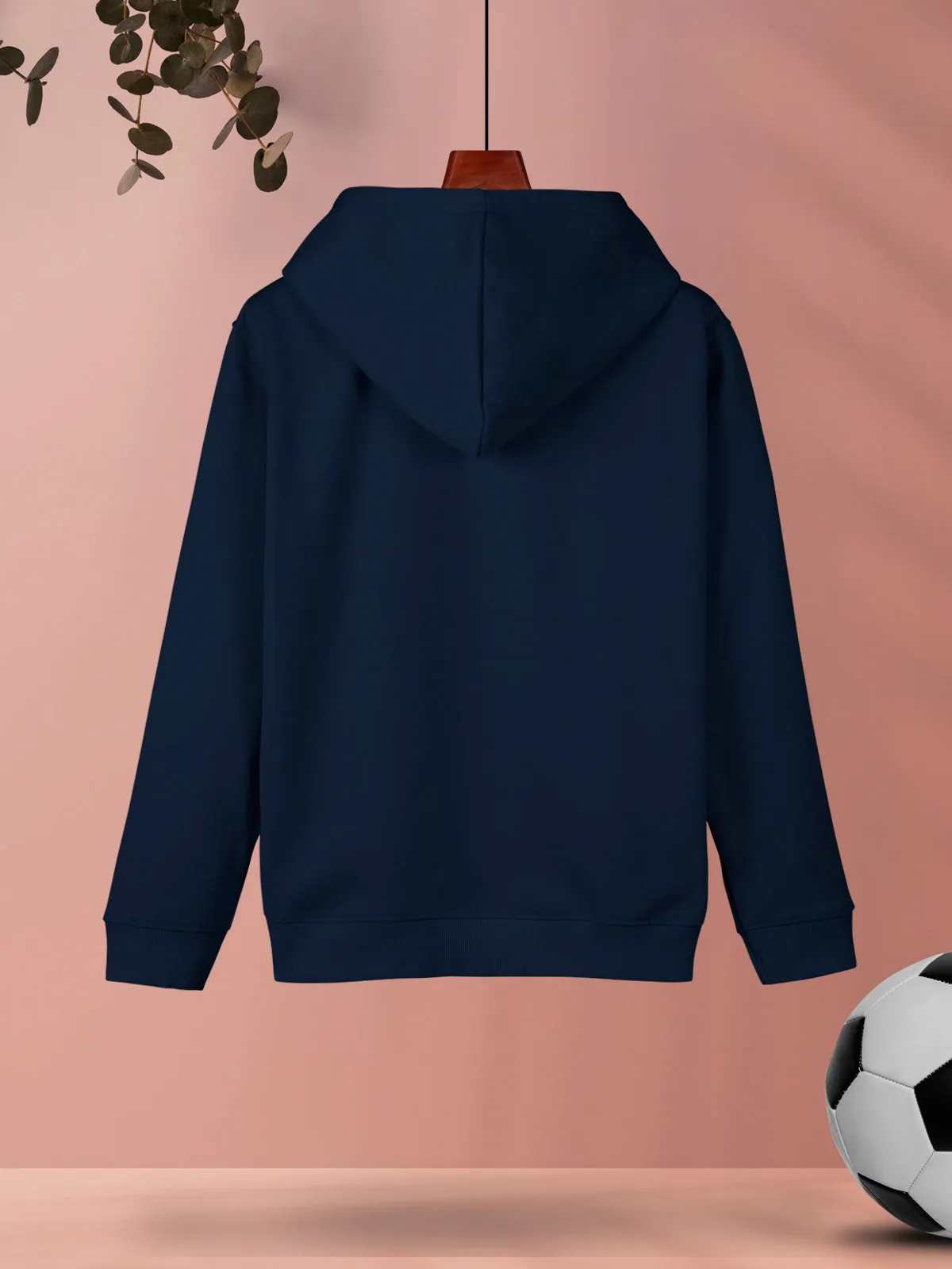 Navy Blue Colourblocked Cotton Blend Hoodie Sweatshirt For Girls