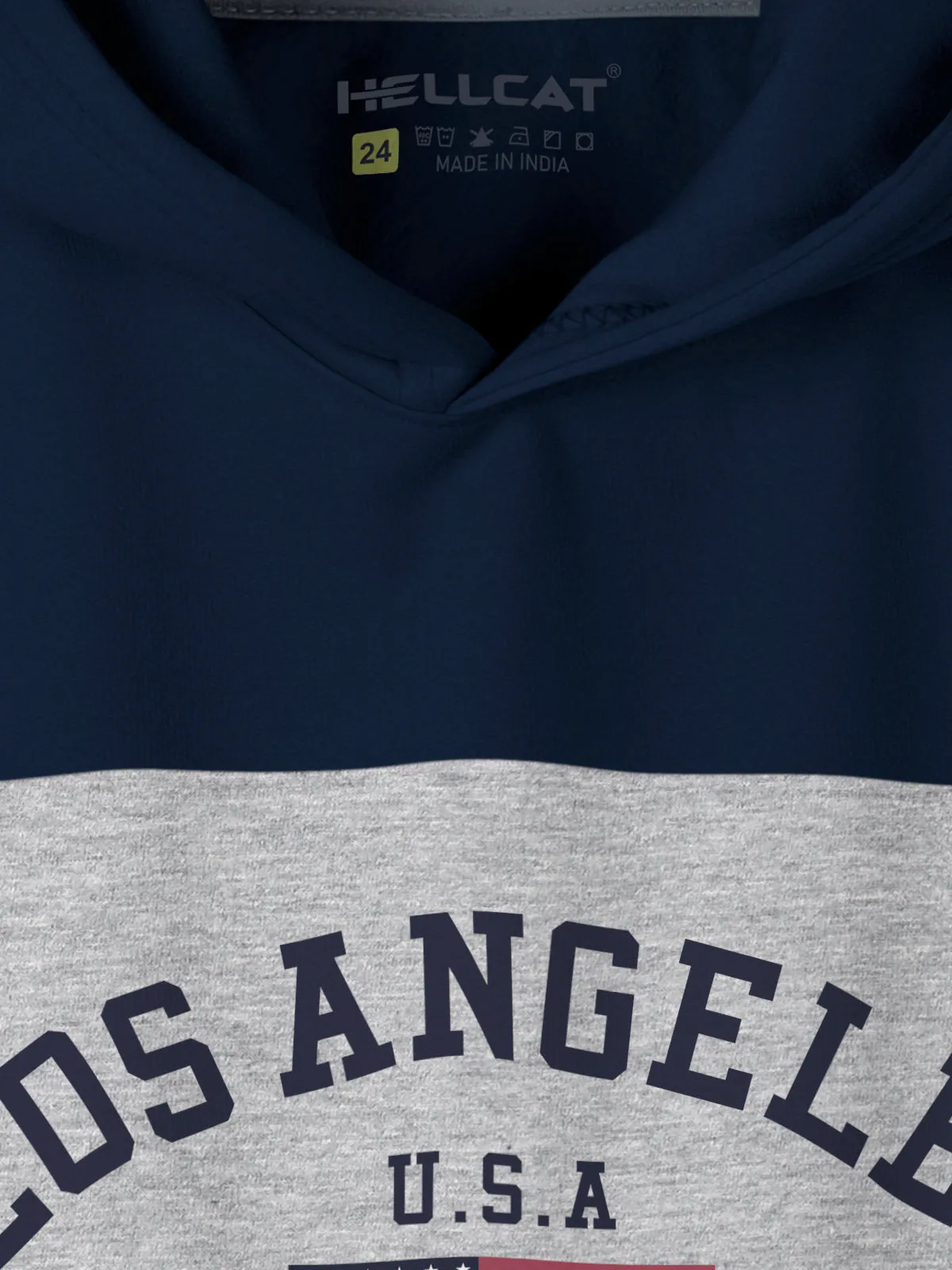 Navy Blue Colourblocked Cotton Blend Hoodie Sweatshirt For Girls