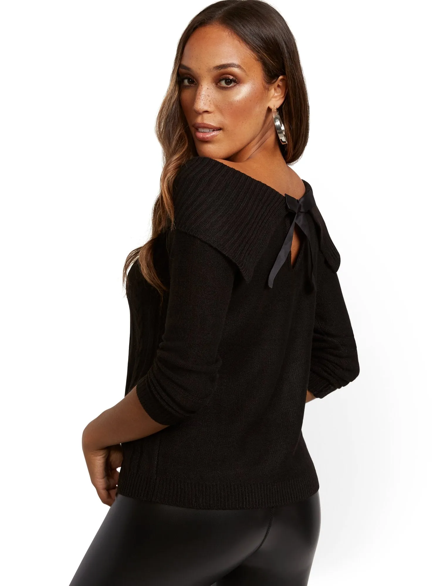 Off-The-Shoulder Bow-Back Sweater
