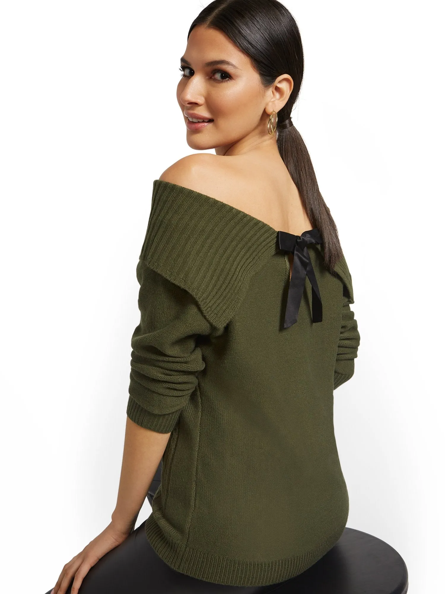 Off-The-Shoulder Bow-Back Sweater