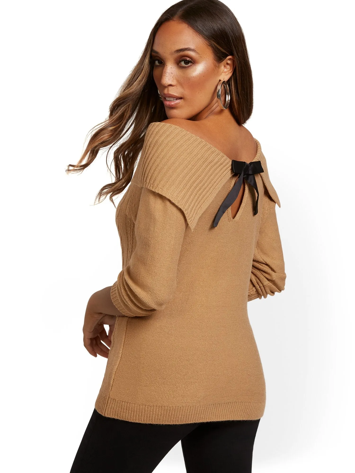 Off-The-Shoulder Bow-Back Sweater