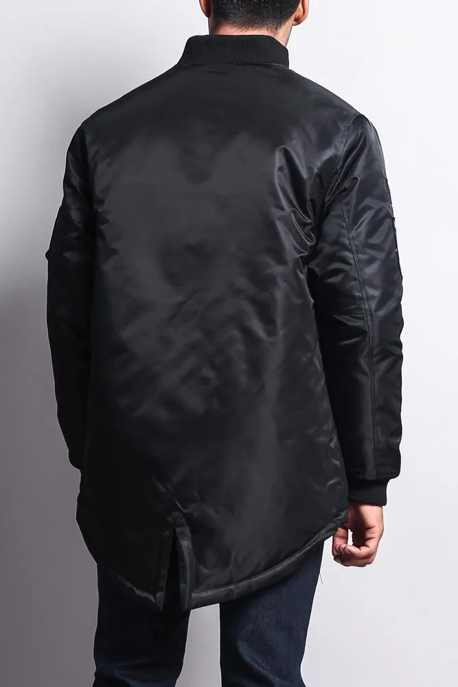 Patched Long Length MA-1 Bomber Jacket
