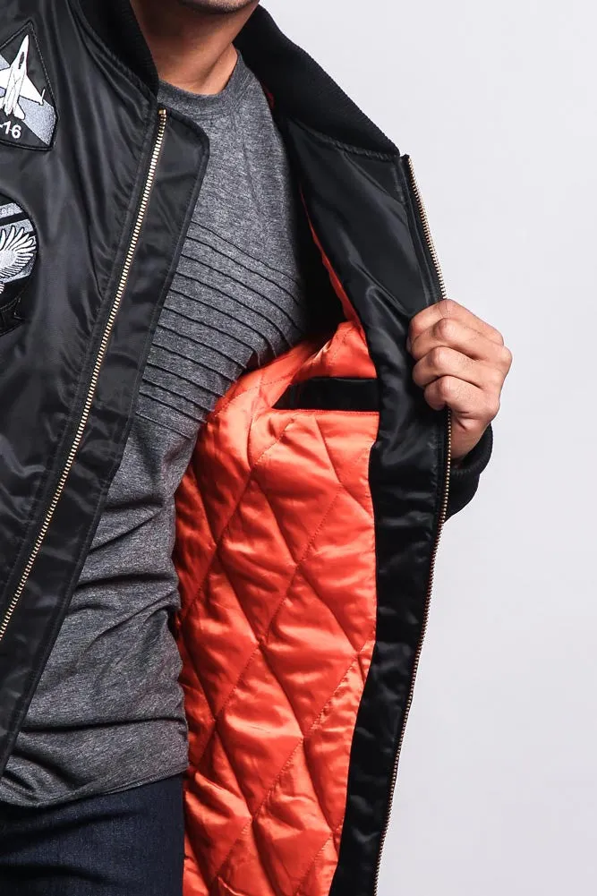 Patched Long Length MA-1 Bomber Jacket
