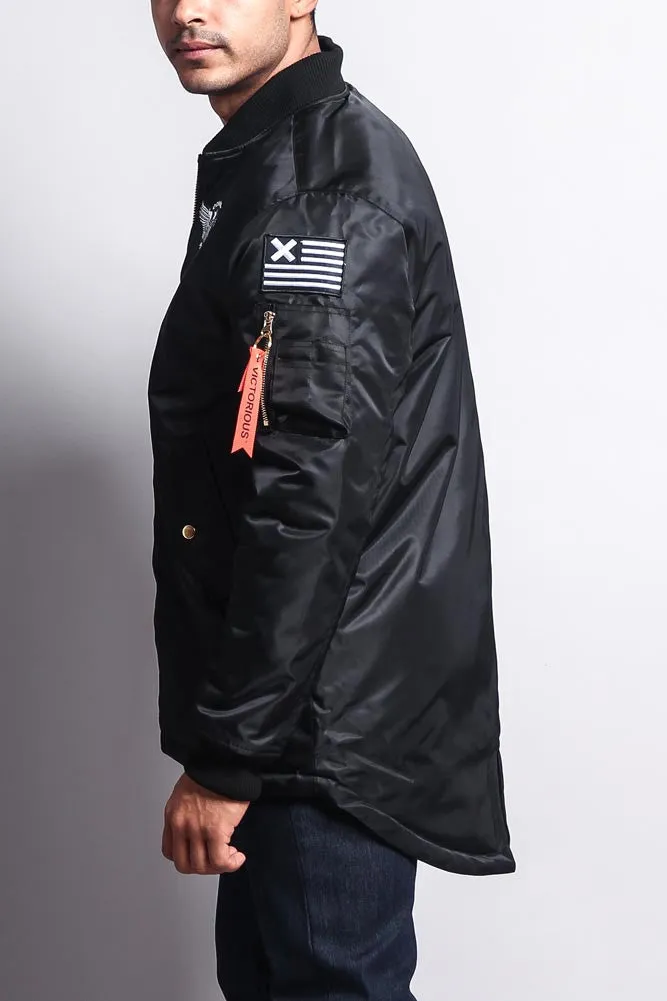 Patched Long Length MA-1 Bomber Jacket