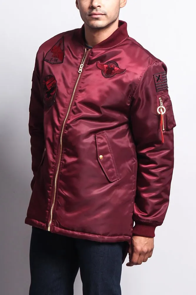 Patched Long Length MA-1 Bomber Jacket