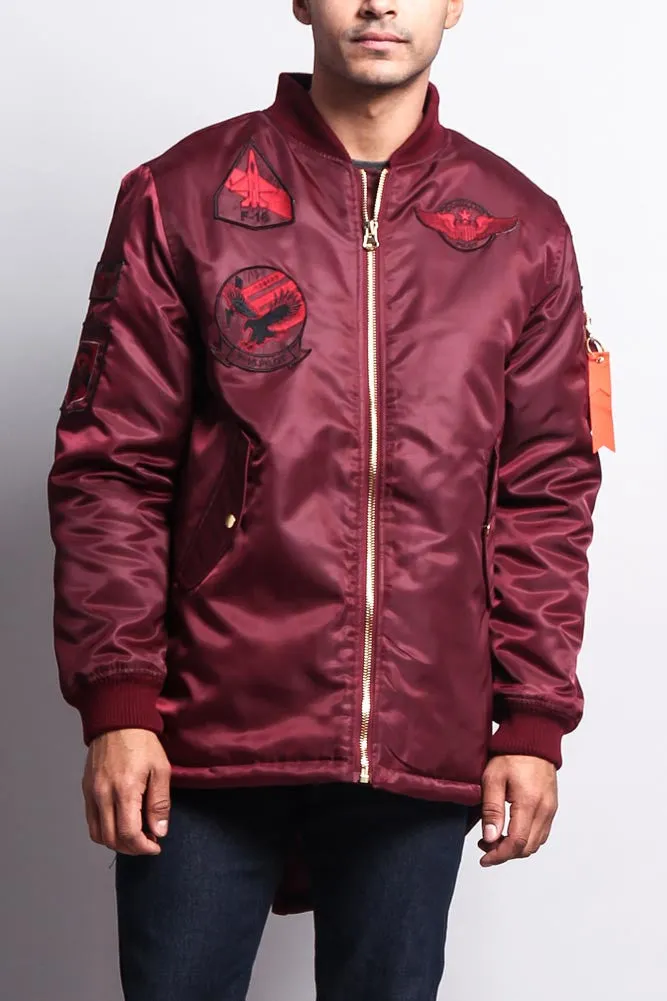 Patched Long Length MA-1 Bomber Jacket