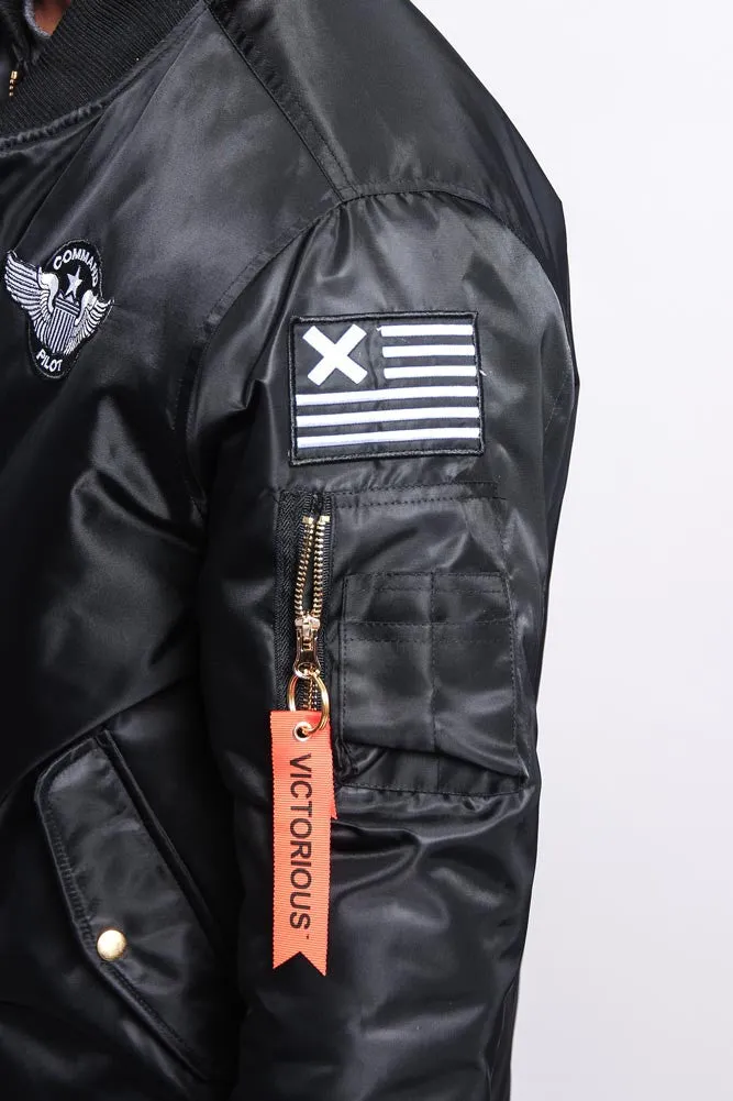Patched Long Length MA-1 Bomber Jacket