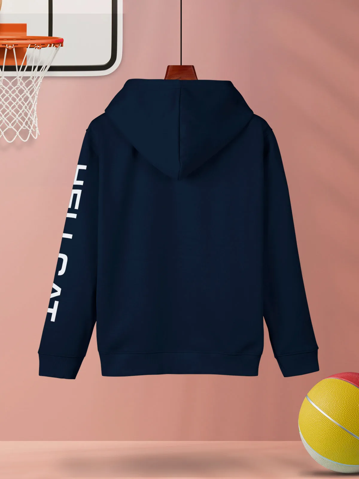 Peach Colourblocked Cotton Blend Hoodie Sweatshirt For Girls