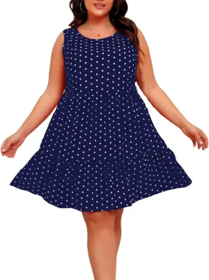 Peplum Dresses for Women Summer Sleeveless Crew Neck Mini Sundress Vintage Polka Dots Print A-Line Flowy Beach Dress