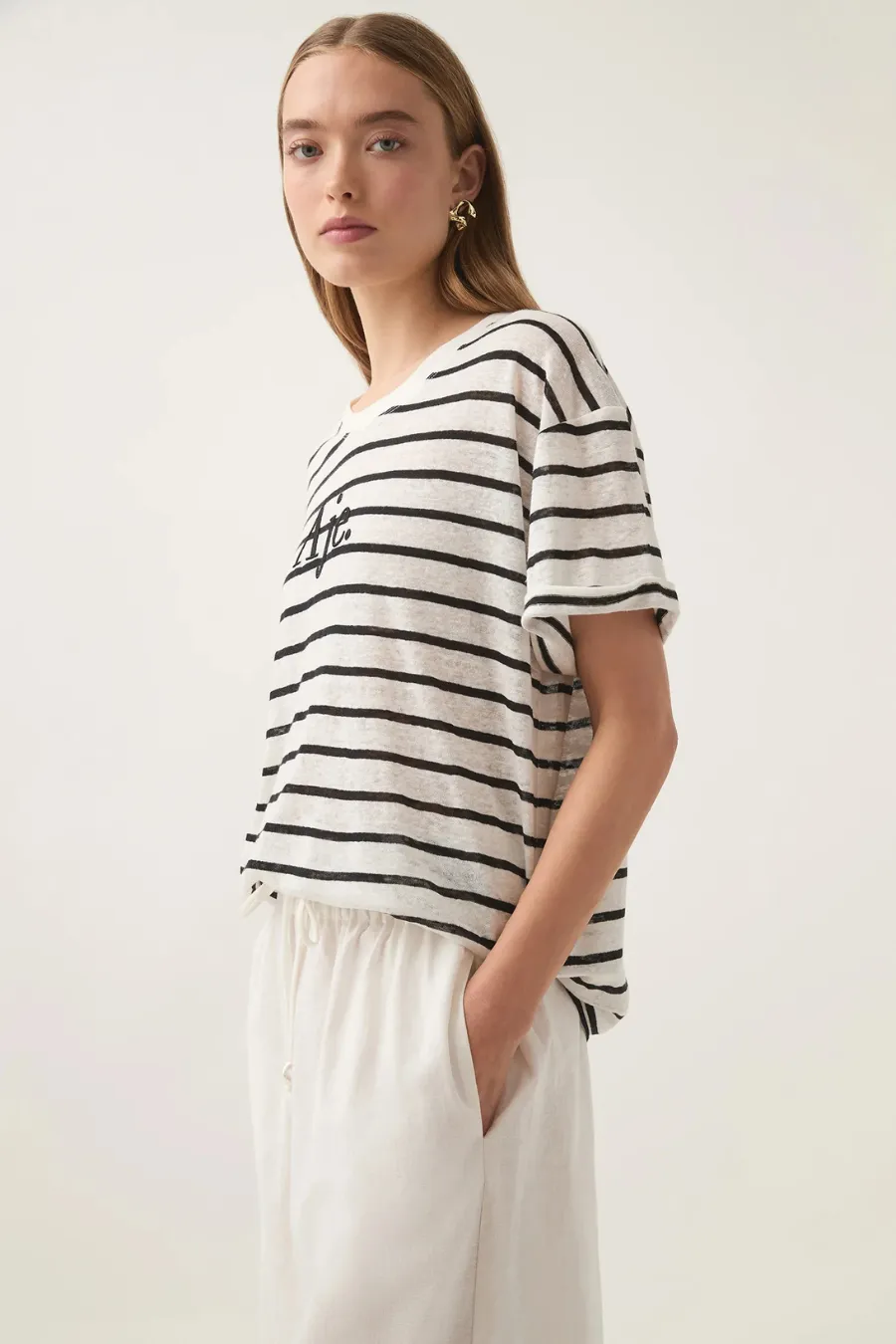 Perela Stripe Logo Tee Black/Ivory